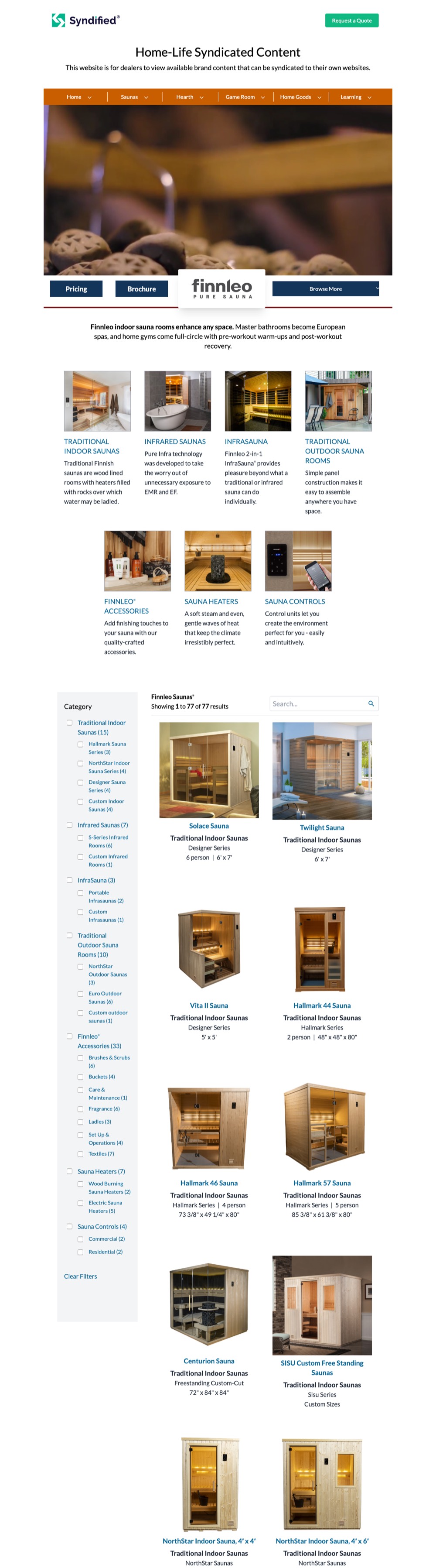 Finnleo Saunas content, as dealers receive it