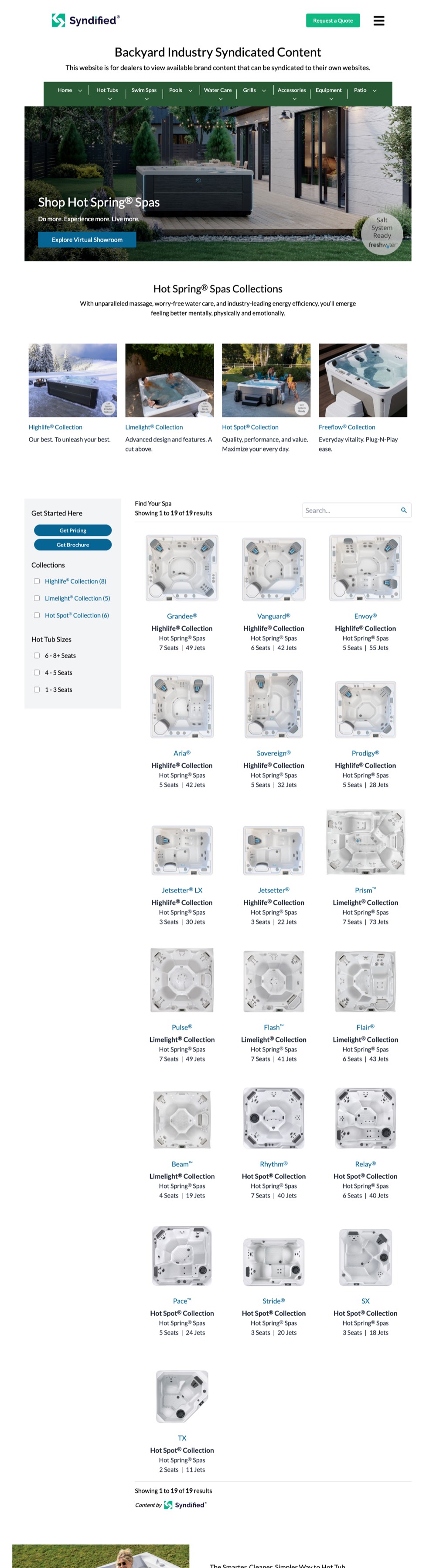 Hot Spring Spas content, as dealers receive it